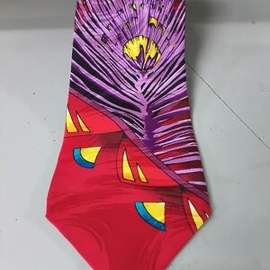 No Boundaries Bold Peacock Feather Tie - Red, Purple, Yellow, Blue